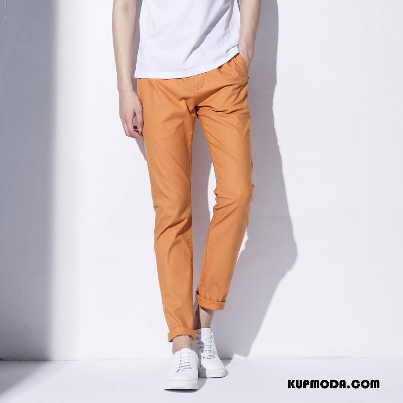 Casualowe Spodnie Męskie Moda Slim Fit Wysoki Koniec Czysta Oranż Czerwony