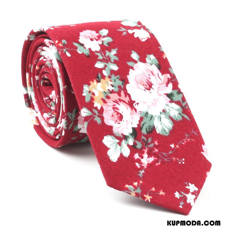 Krawat Męskie Casual Wąskie Z Bawełny Moda Męska Drukowanie Czerwony