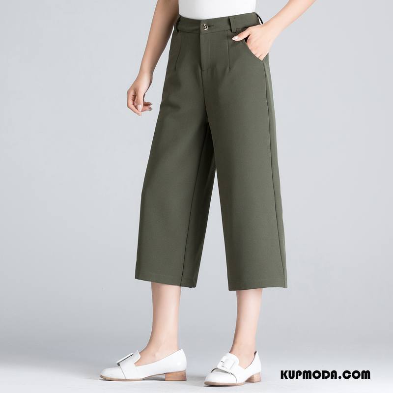 Spodnie Damskie Środkowa Stan Eleganckie Wiosna Slim Fit Spodnie Capri Szerokie Zielony