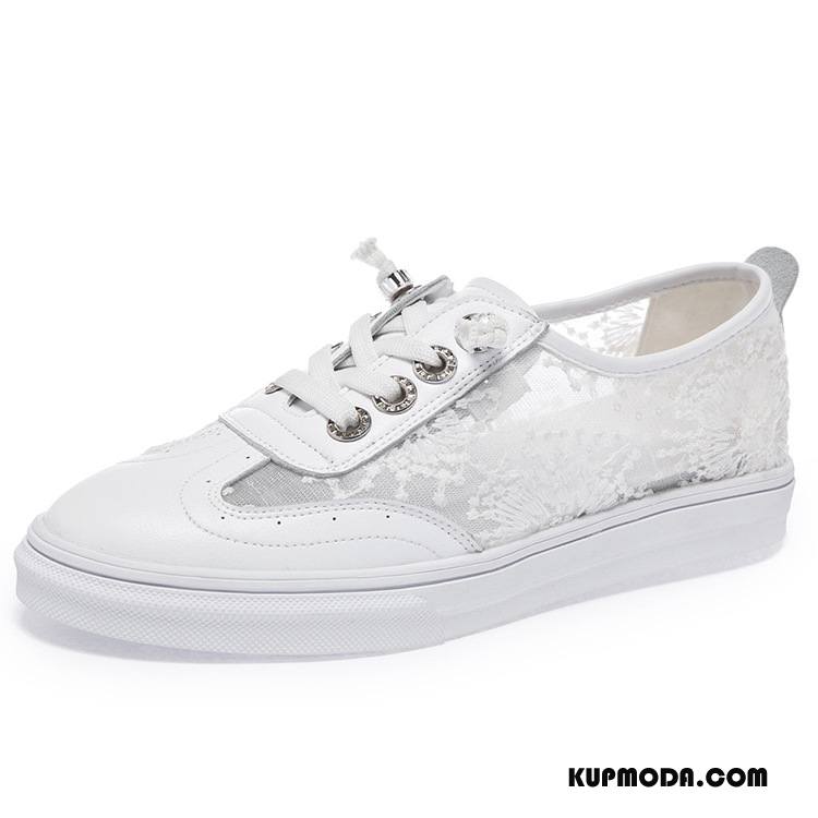 Buty Casualowe Damskie Koronkowe Drukowane Lato Moda Sandały Sznurowane Biały