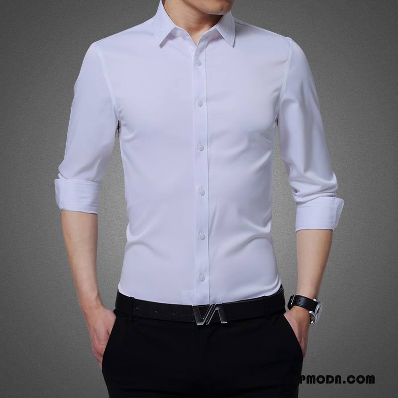Koszula Męskie 2018 Długi Rękaw Męska Nowy Slim Fit Biały