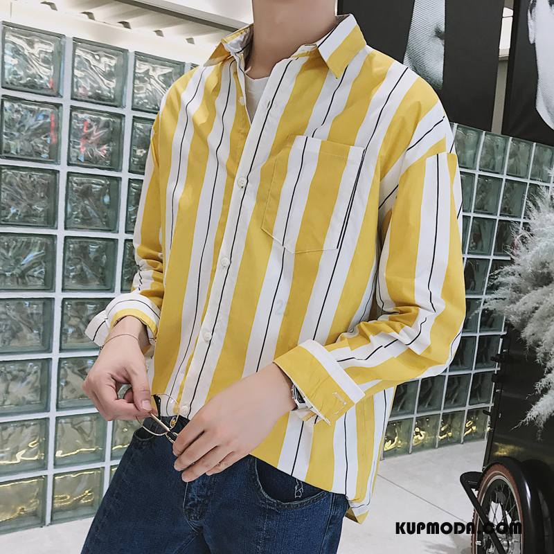 Koszula Męskie Casual Długi Rękaw Nowy Jesień Moda Wygodne Żółty