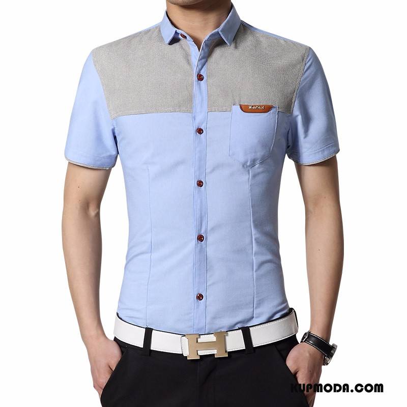 Koszula Męskie Koszula Z Krótkim Rękawem Młodzież Biznes Slim Fit Jesień Nowy Niebieski