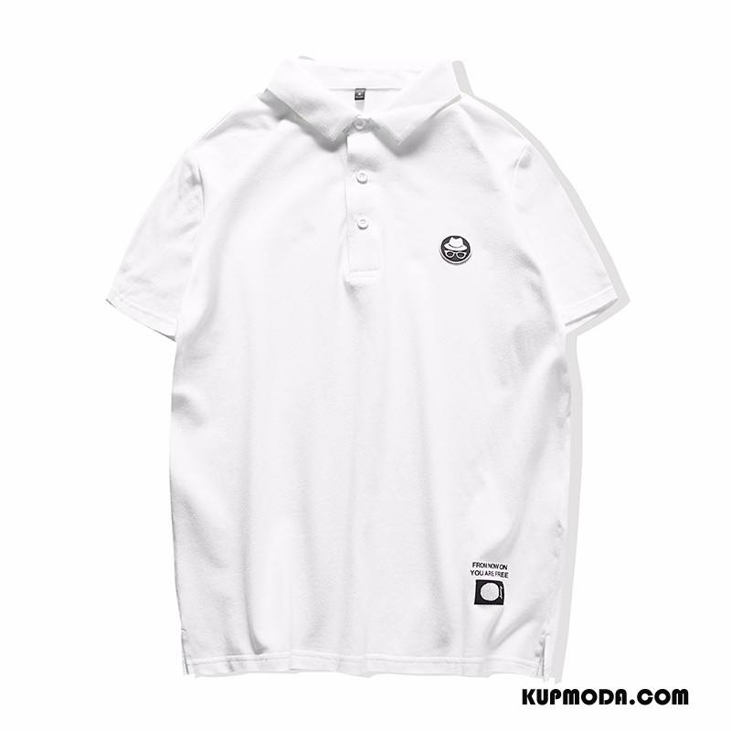 Koszulka Polo Męskie Bawełna 2018 Klapa Lato Moda Osobowość Biały