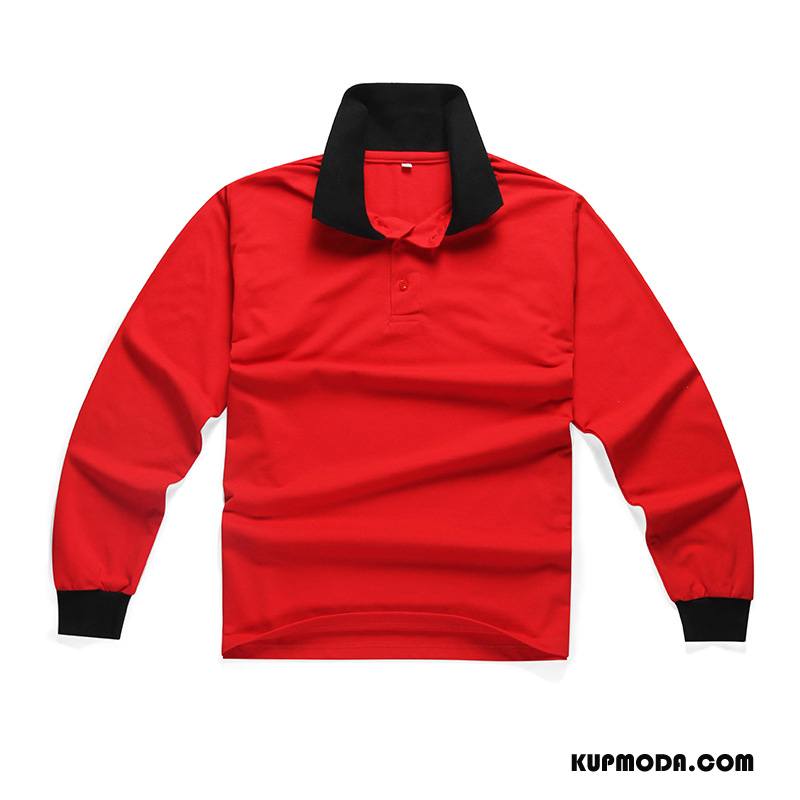Koszulka Polo Męskie Biznes Kombinezony Robocze Klapa Długi Rękaw Biały Czerwony