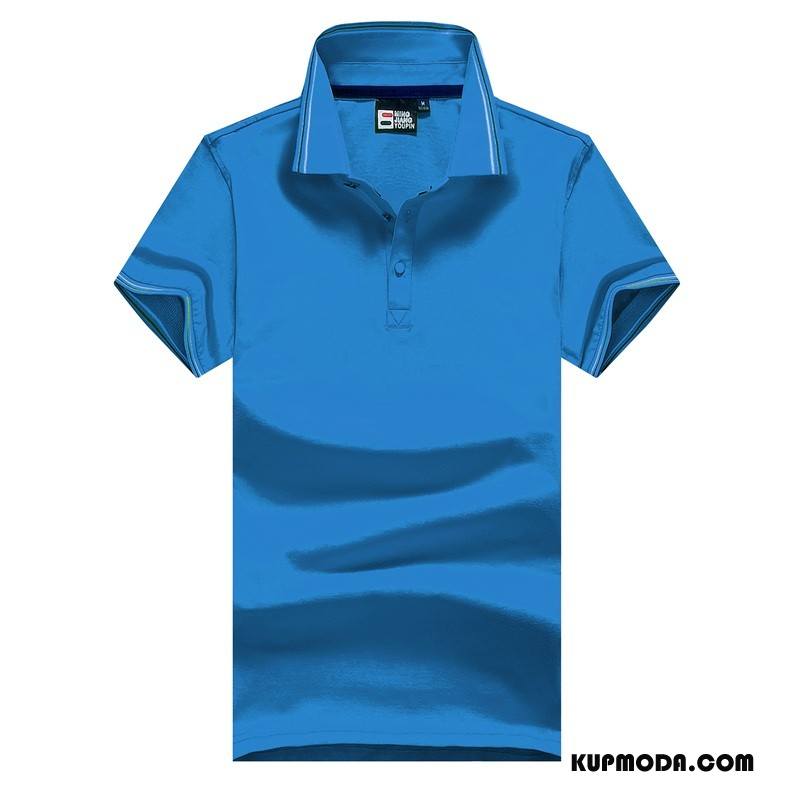 Koszulka Polo Męskie Casual Nowy W Średnim Wieku Bawełna Cienkie Zakochani Niebieski