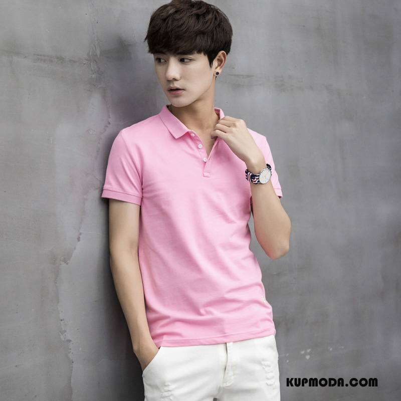 Koszulka Polo Męskie Moda Klapa Casual Czysta Różowy