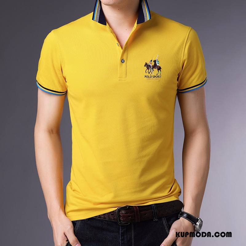 Koszulka Polo Męskie Zakochani Slim Fit Modna Marka Z Haftem Krótki Rękaw Vintage Żółty