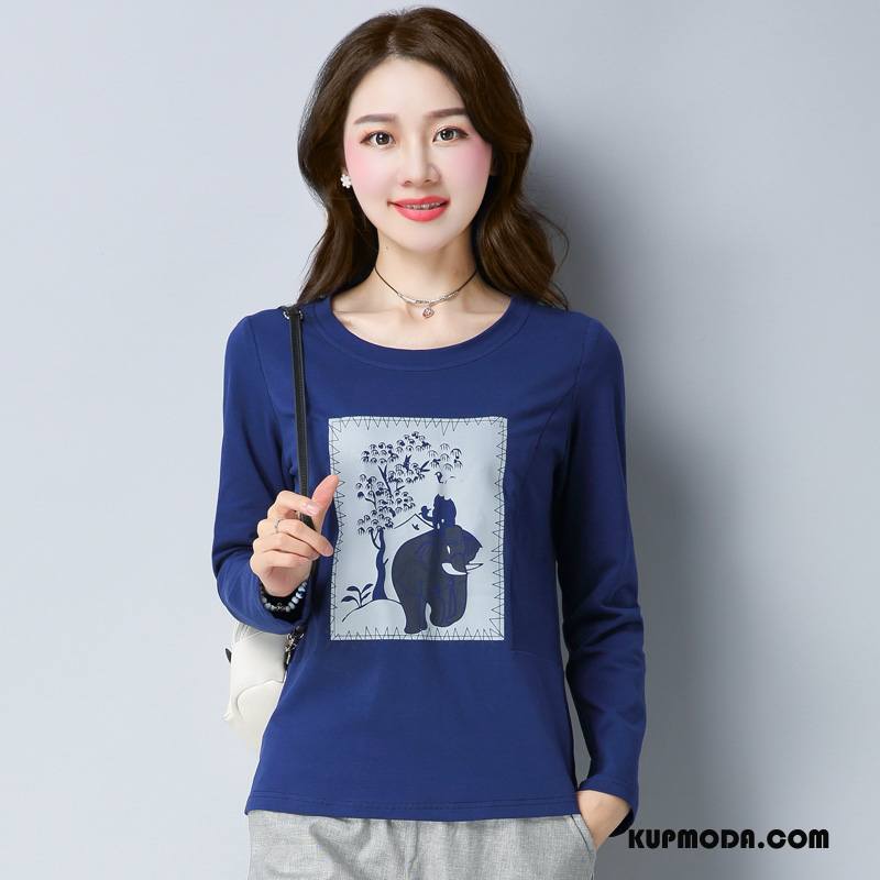 Koszulki Damskie Cienkie Moda 2018 Tendencja Jesień Pullover Mieszane Kolory Niebieski