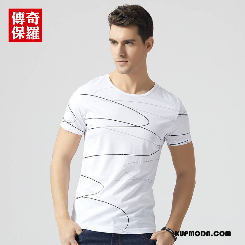 Koszulki Męskie Lato Krótki Rękaw T-shirt Proste Męska Moda Biały