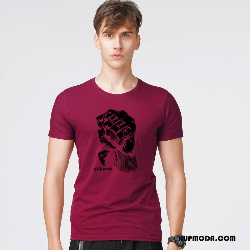 Koszulki Męskie Męska Krótki Rękaw Nowy Wiosna Rękawy Tendencja Burgund