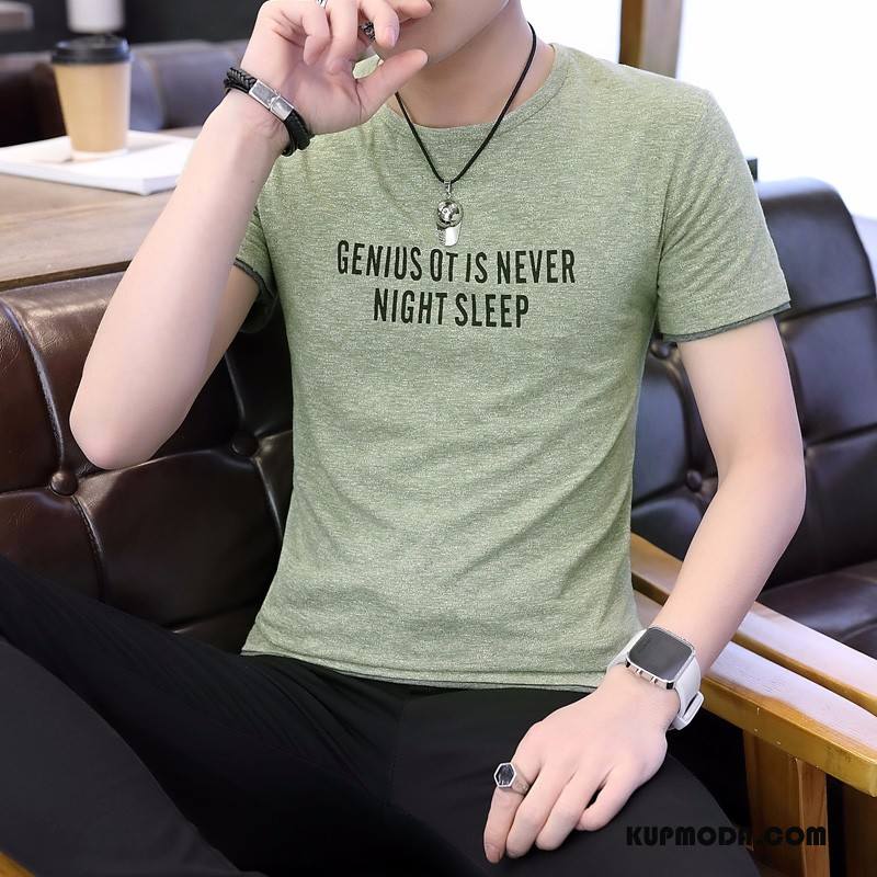 Koszulki Męskie Nowy Krótki Rękaw T-shirt Okrągły Dekolt Topy Moda Zielony