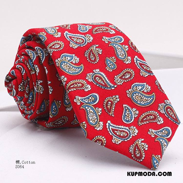 Krawat Męskie Płótno Kwiatowa Moda 100% Bawełna Z Bawełny Męska Czerwony