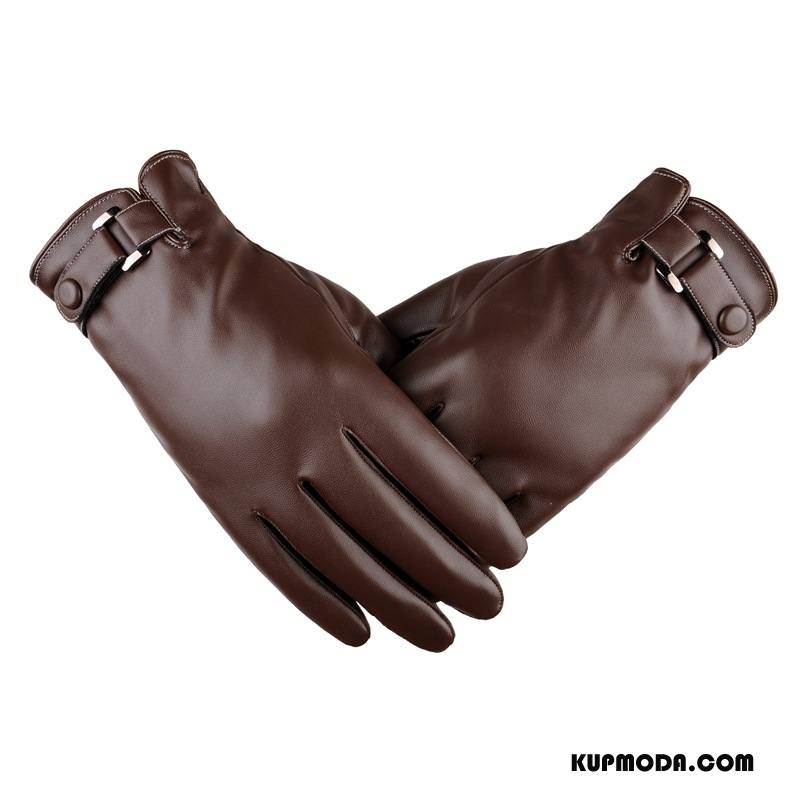 Rękawiczki Męskie Aksamit Jesień Moda Sprane Dla Grubych Cienkie Kawowy