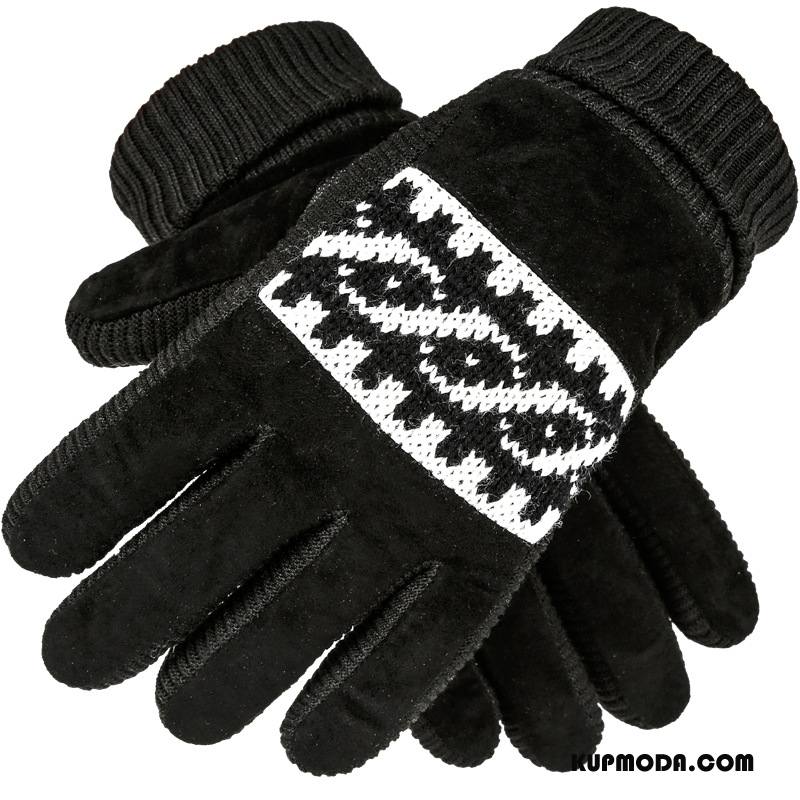 Rękawiczki Męskie Zima Z Bawełny Jazdy Wełna Ekran Dotykowy Utrzymuj Ciepło Czarny