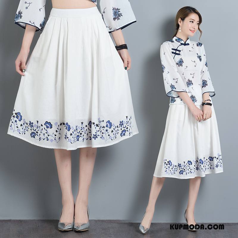 Spódnica Damskie Moda 2018 Eleganckie Casual Roślina Plisowana Biały