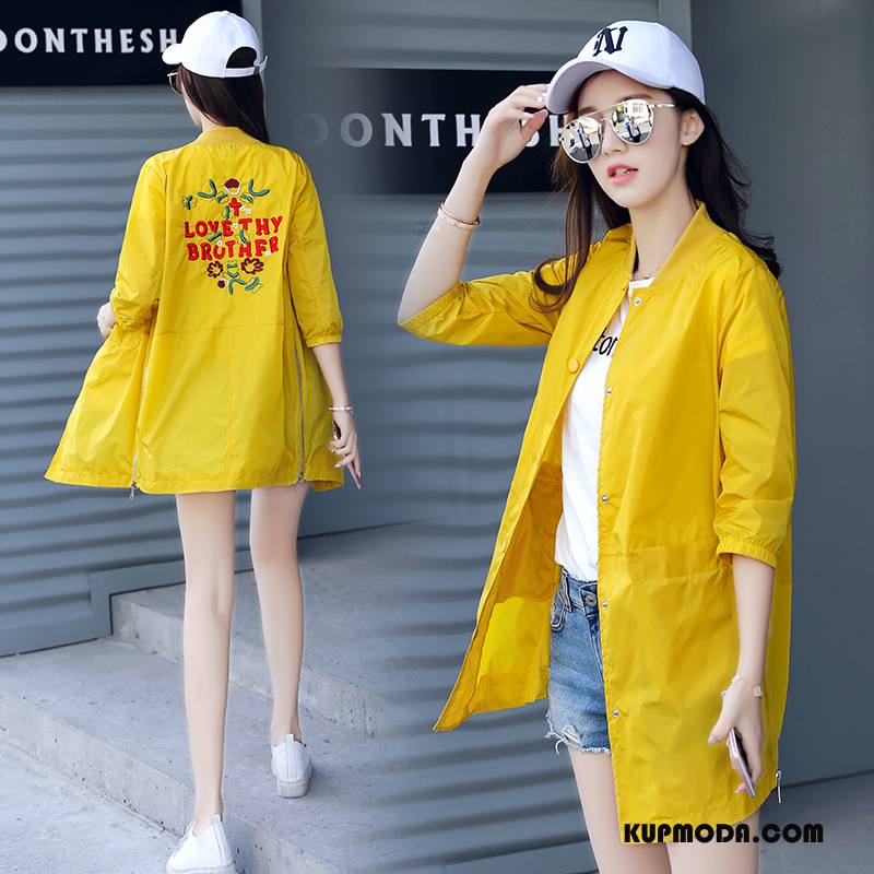 Ubrania Uv Damskie 2018 Rękawy Sun Odzież Ochrona Moda Cienkie Szerokie Żółty