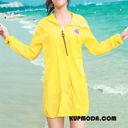 Ubrania Uv Damskie Sun Odzież Ochrona Casual Moda Tendencja Kieszenie Szerokie Żółty