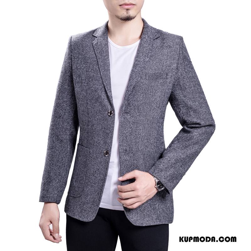 Blezer Męskie Brytyjskie Płaszcz Casual Slim Fit Garnitur Jesień Szary Ciemno