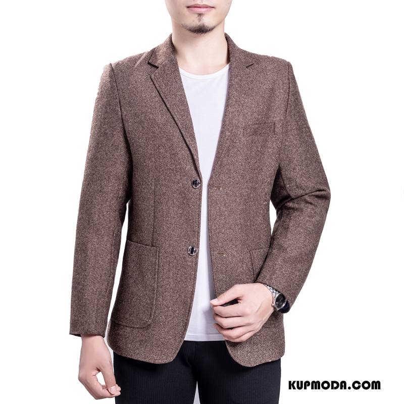 Blezer Męskie Brytyjskie Płaszcz Casual Slim Fit Garnitur Jesień Szary Ciemno