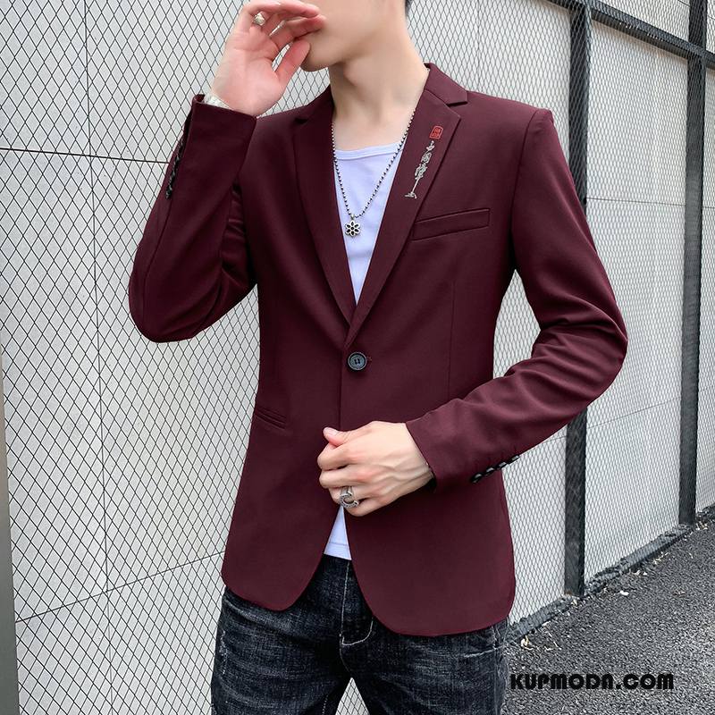 Blezer Męskie Jesień Płaszcz Cienkie Slim Fit Młodzież Męska Czarny