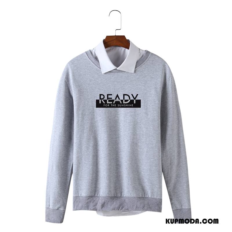 Bluza Z Kapturem Męskie Casual Szerokie Pullover Bawełna Drukowana Cienka Czysta Czarny