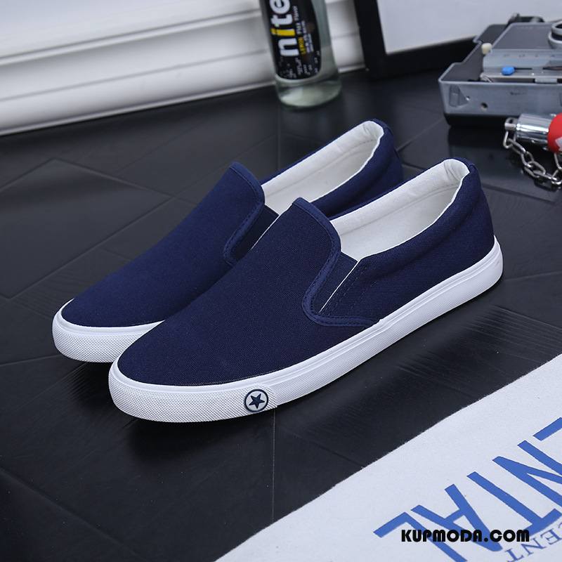 Buty Casualowe Męskie Płótno Mokasyny Wewnątrz Canvas Slip On Do Biura Niebieski