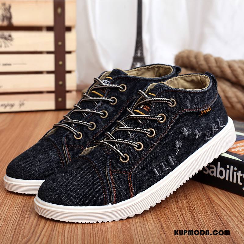 Buty Casualowe Męskie Trampki Moda Student Canvas Denim Sprane Niebieski