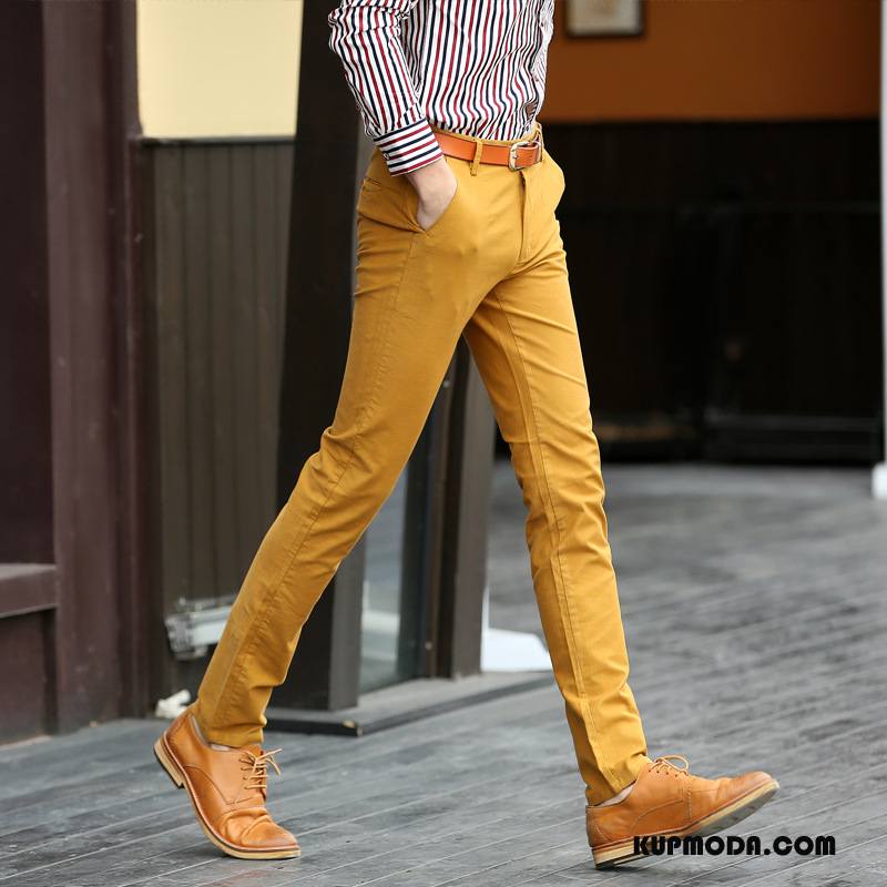 Casualowe Spodnie Męskie Bawełna Slim Fit Tendencja Oryginalny Wiosna Proste Żółty