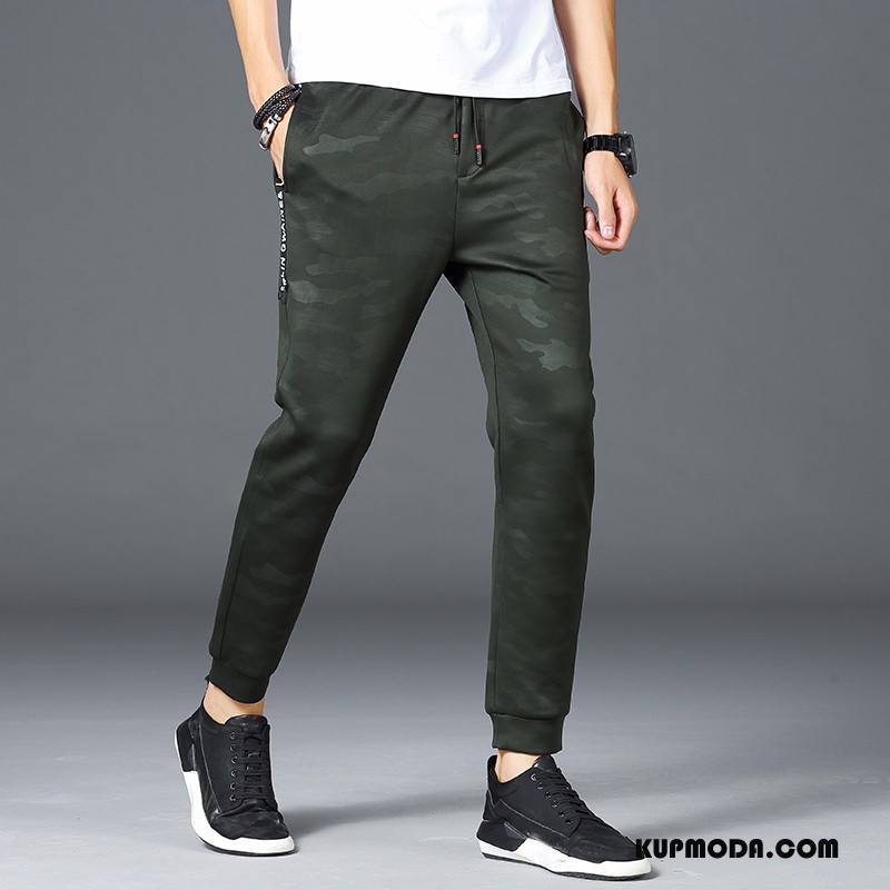 Casualowe Spodnie Męskie Elastyczne Ołówkowe Spodnie Męska Tendencja Slim Fit Kamuflaż Zielony