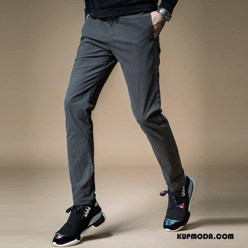 Casualowe Spodnie Męskie Męska Ołówkowe Spodnie Sznurowane Lato Elastyczne Spodnie Dresowe Czarny