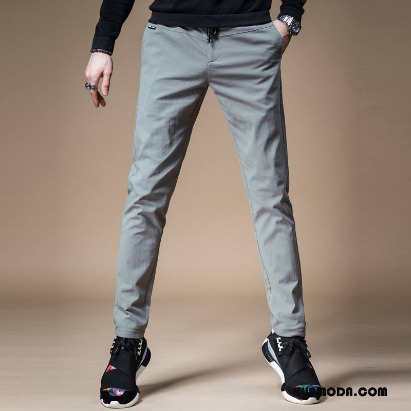 Casualowe Spodnie Męskie Męska Ołówkowe Spodnie Sznurowane Lato Elastyczne Spodnie Dresowe Czarny