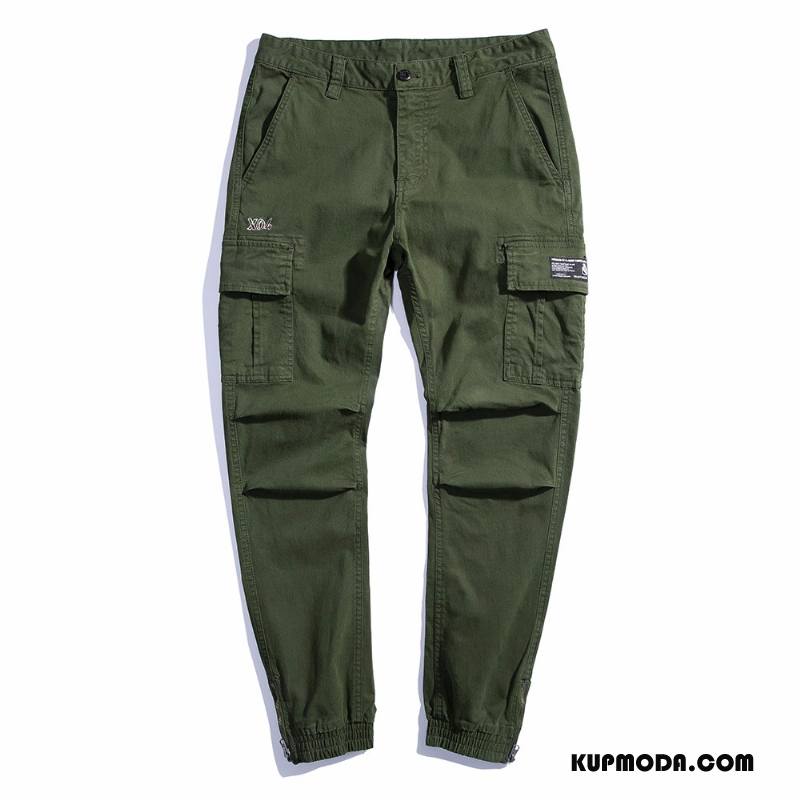 Casualowe Spodnie Męskie Slim Fit Cargo Zielony