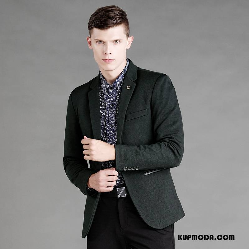 Garnitur Męskie Topy Casual Blezer Biznes Slim Fit Jesień Ciemno Niebieski