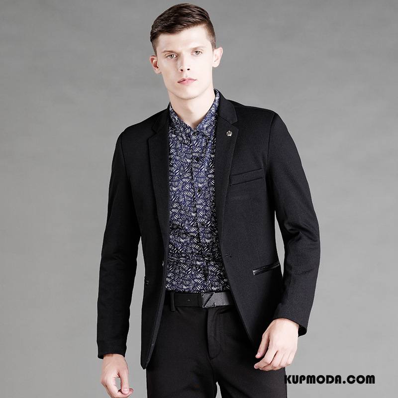 Garnitur Męskie Topy Casual Blezer Biznes Slim Fit Jesień Ciemno Niebieski