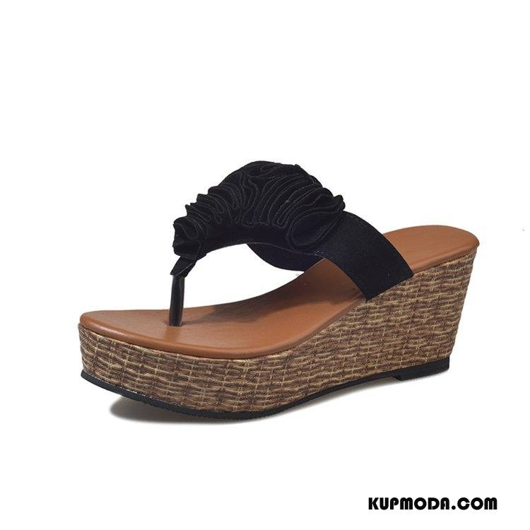 Japonki Damskie Kwiaty Moda Wedge Kapcie 2018 Lato Róża