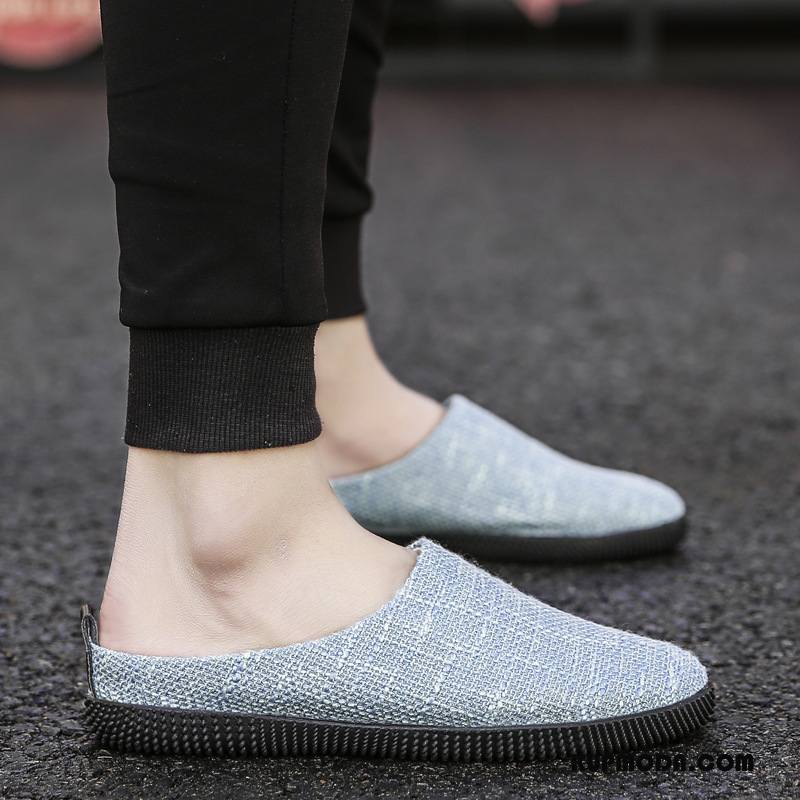 Kapcie Męskie Lato Buty Slip On Canvas Męska Osobowość Niebieski