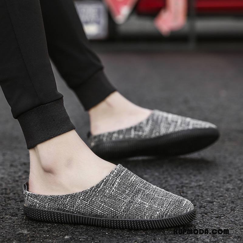 Kapcie Męskie Lato Buty Slip On Canvas Męska Osobowość Niebieski