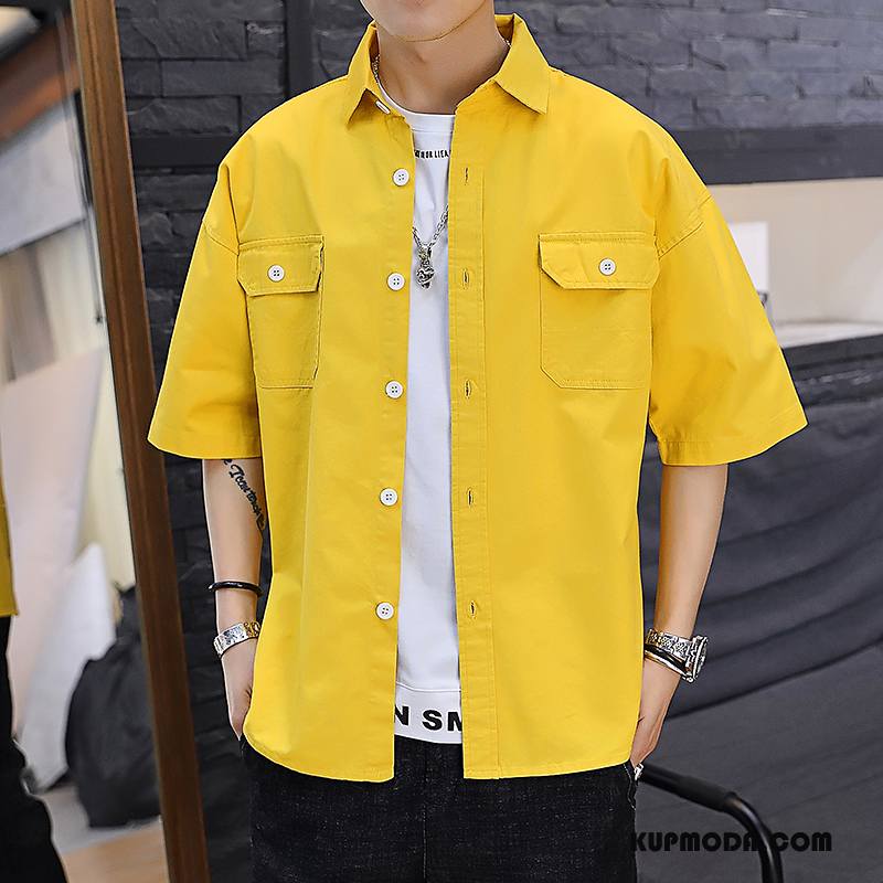 Koszula Męskie Koszula Z Krótkim Rękawem Krótki Rękaw Tendencja Piękny Szerokie Cargo Żółty