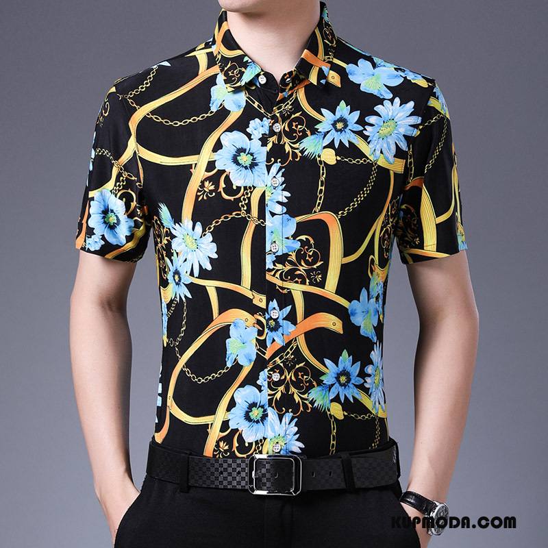 Koszula Męskie Kwiaty Biznes Męska Koszula Z Krótkim Rękawem Tendencja Casual Kolor