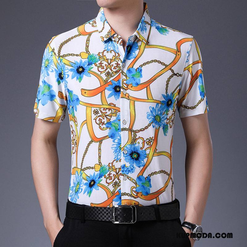 Koszula Męskie Kwiaty Biznes Męska Koszula Z Krótkim Rękawem Tendencja Casual Kolor