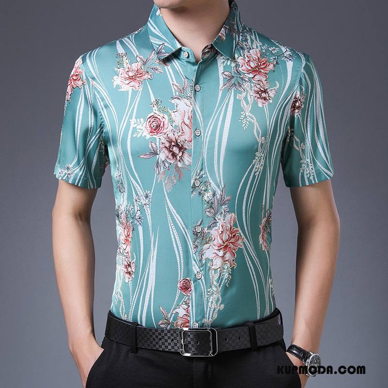 Koszula Męskie Kwiaty Męska Osobowość Nowy Moda Lato Złoty Proszek