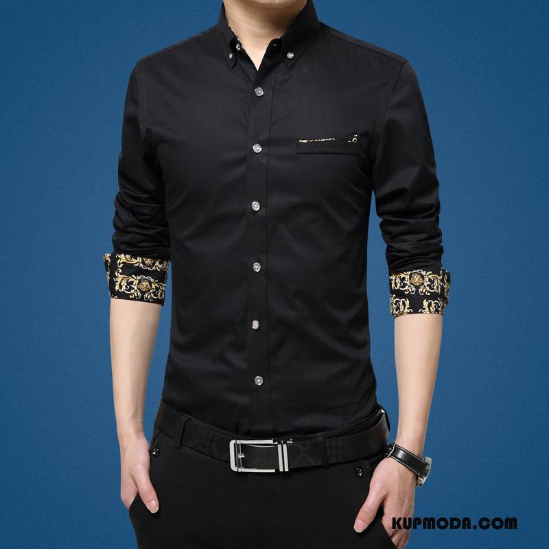 Koszula Męskie Slim Fit Biznes Jesień Męska Brytyjskie Młodzież Jasny Niebieski