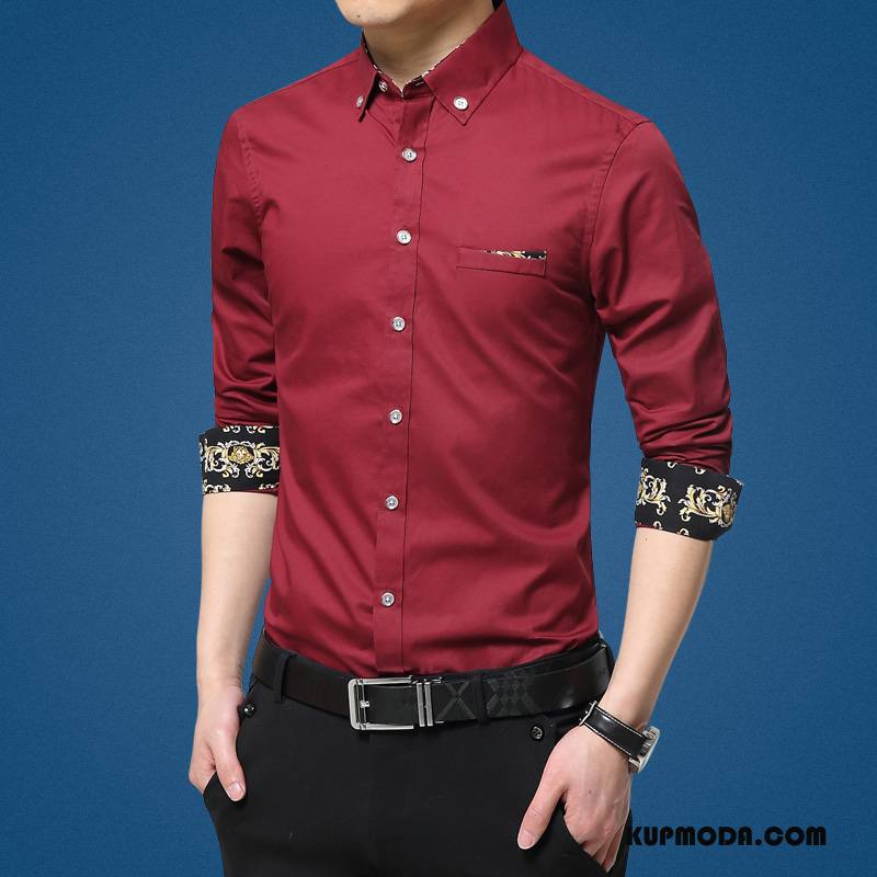 Koszula Męskie Slim Fit Biznes Jesień Męska Brytyjskie Młodzież Jasny Niebieski
