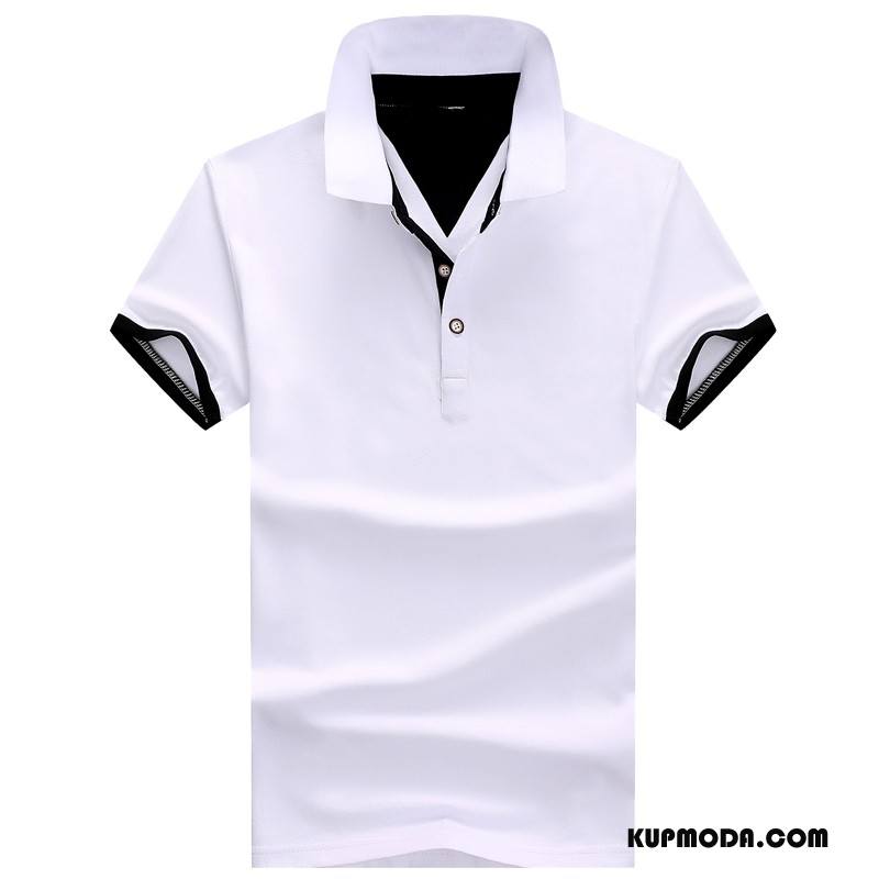 Koszulka Polo Męskie 2018 Krótki Rękaw Nowy Slim Fit Lato Casual Kawowy Biały