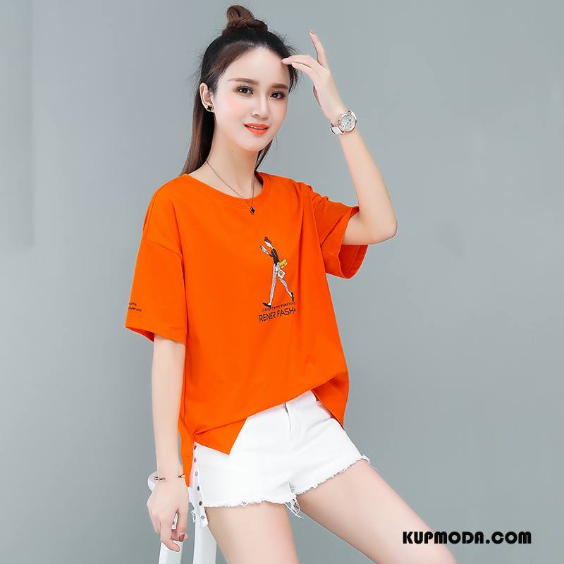 Koszulki Damskie Dziewczynka Student Wysoki Nowy Krótki Rękaw Damska Oranż