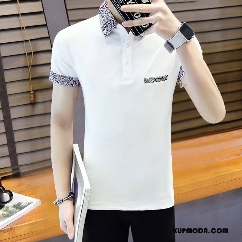Koszulki Męskie Krótki Rękaw Casual Lato Moda Wygodne Slim Fit Biały