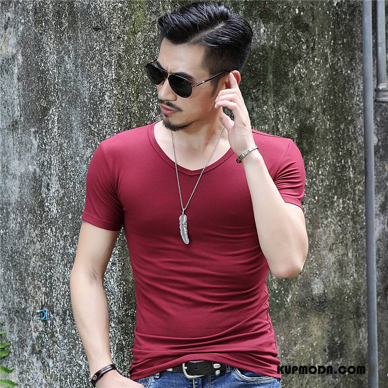 Koszulki Męskie Krótki Rękaw Lato Podkoszulek T-shirt Nowy Slim Fit Kawowy Czysta