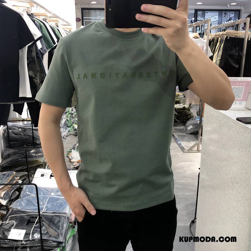 Koszulki Męskie Proste Lato Moda Krótki Rękaw Okrągły Dekolt Męska Zielony