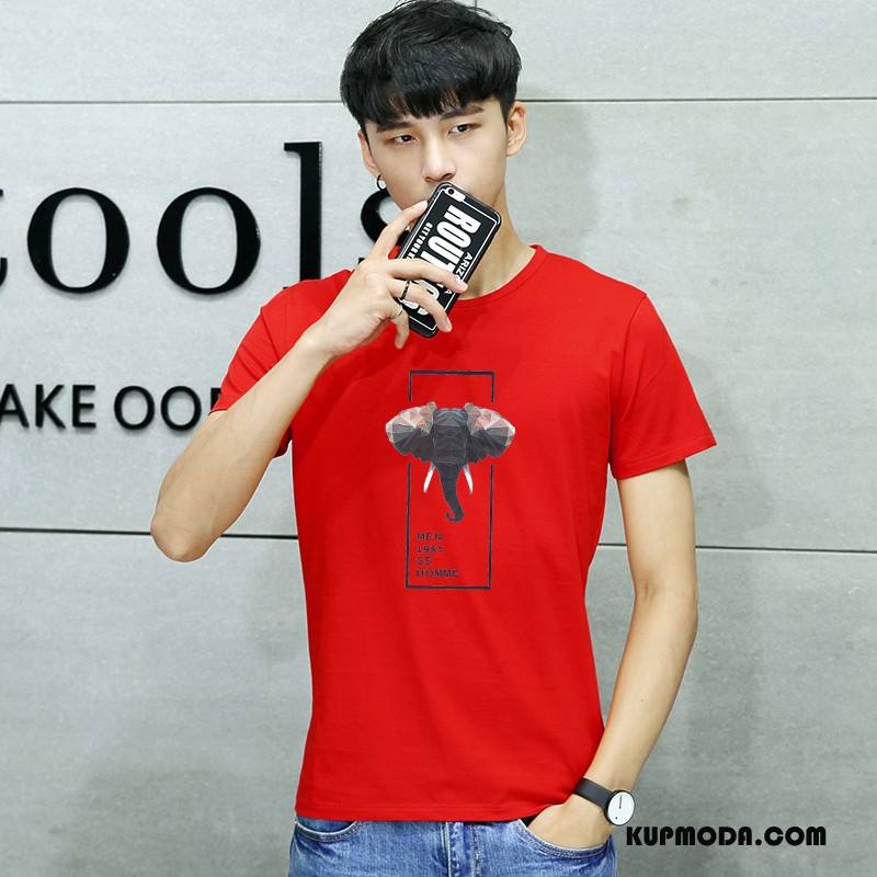 Koszulki Męskie Szerokie Lato Tendencja Krótki Rękaw Okrągły Dekolt T-shirt Czerwony